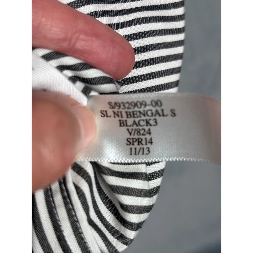 Banana Republic Mens Non-Iron Slim Fit Bengal Stripe Shirt Black White L 932909